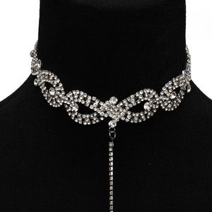 Wrap Silver Necklace Crystal Choker Diamond Bling